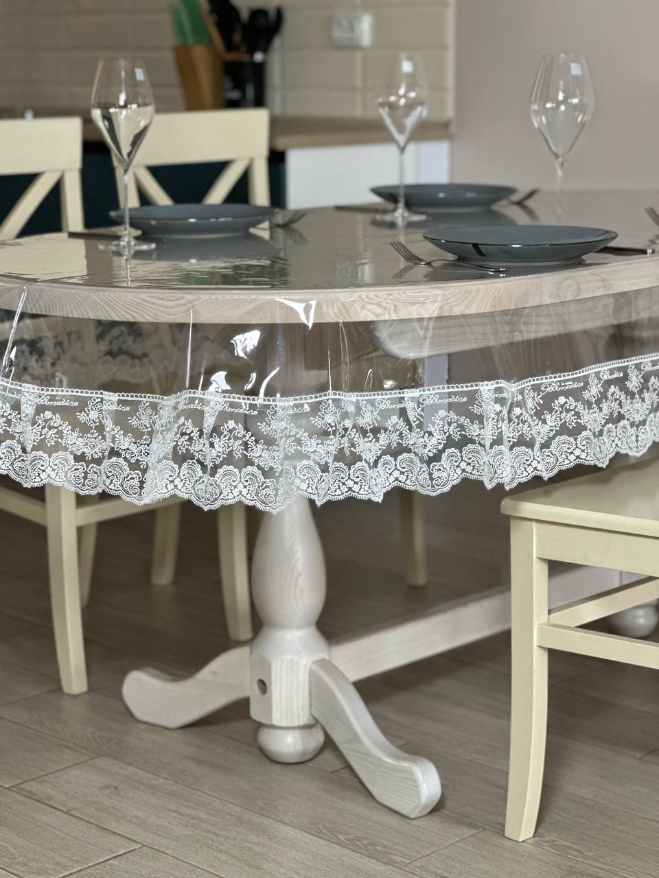 Silicone tablecloth with Blumarine lace, color: Milk (custom size or standard size)