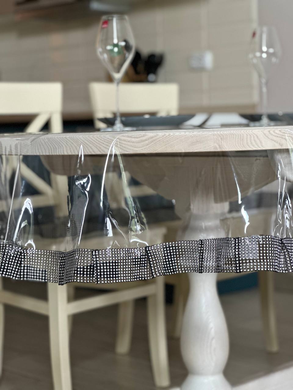 Tablecloth silicone with stones 1 ribbon, color Silver and black (Custom or standard size)