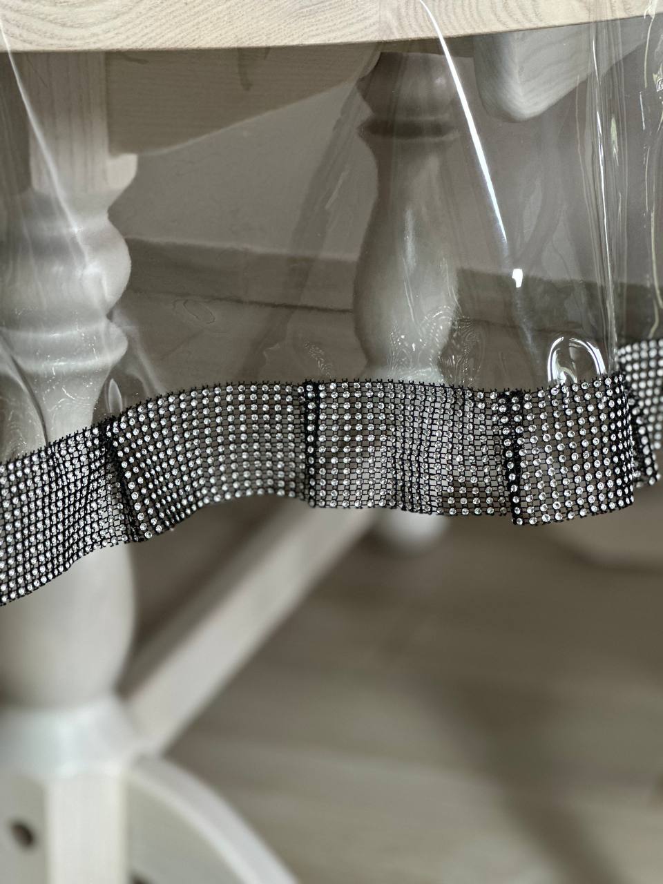 Tablecloth silicone with stones 1 ribbon, color Silver and black (Custom or standard size)