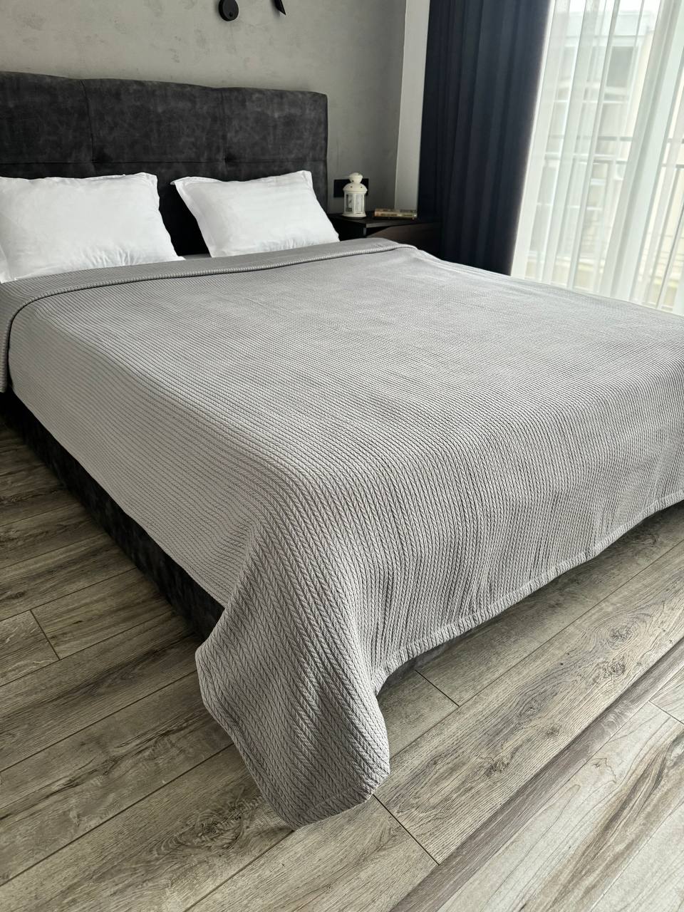 Bedspread "Braid", 100% cotton, gray color