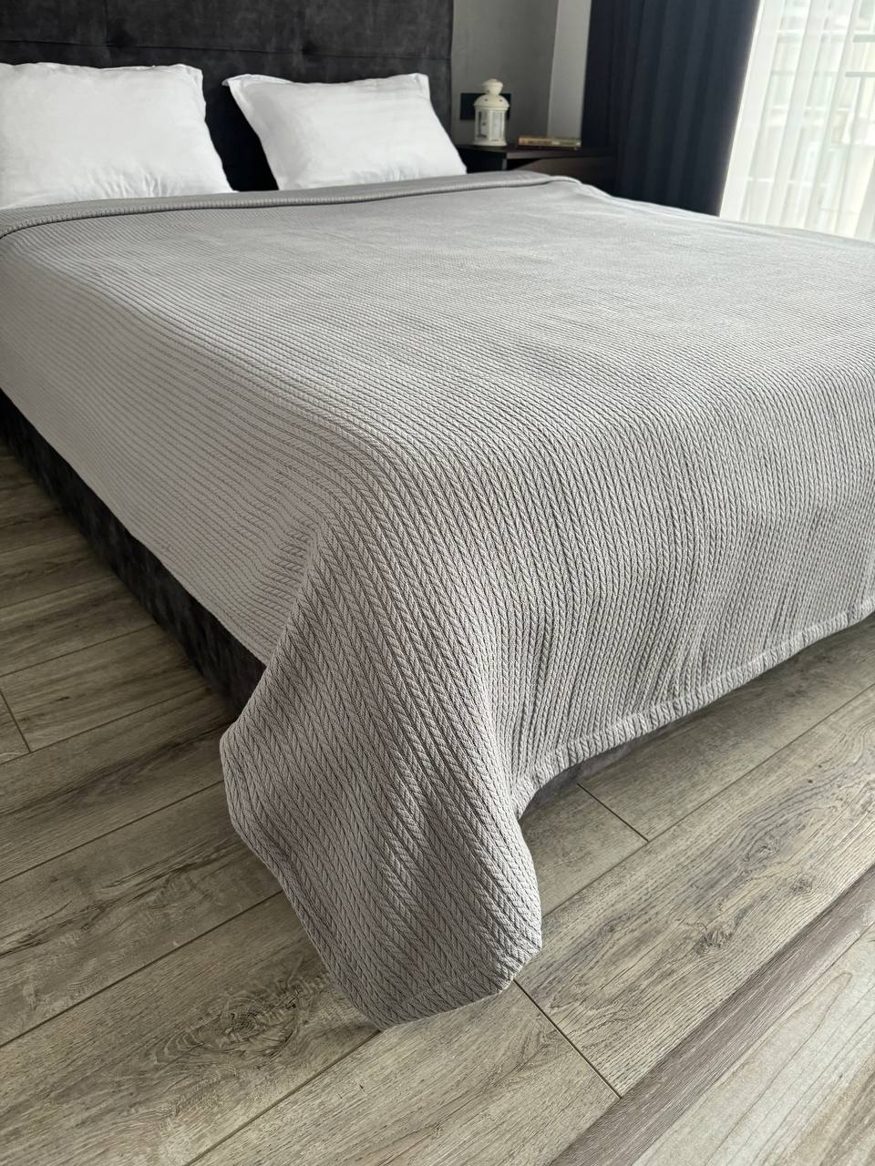 Bedspread "Braid", 100% cotton, gray color