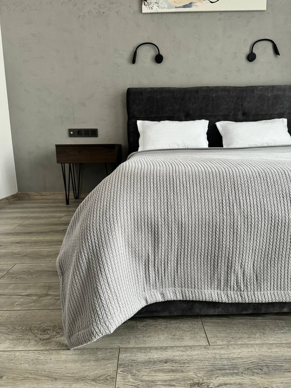 Bedspread "Braid", 100% cotton, gray color