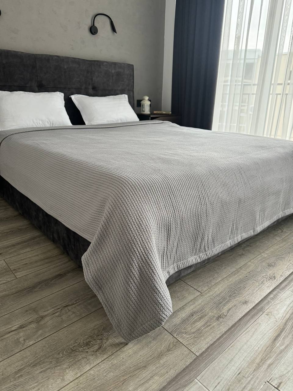 Bedspread "Braid", 100% cotton, gray color