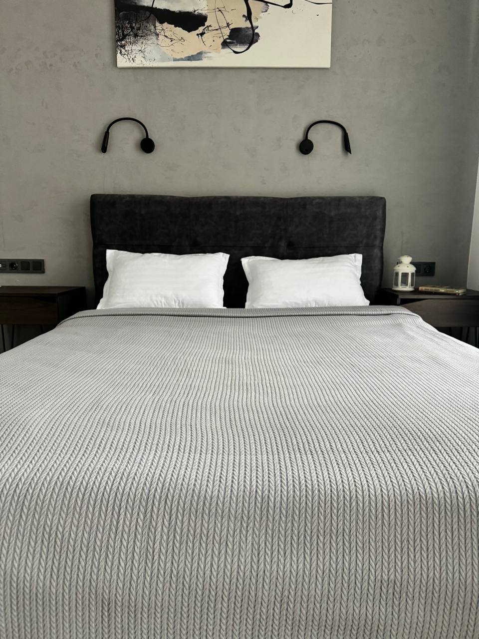 Bedspread "Braid", 100% cotton, gray color