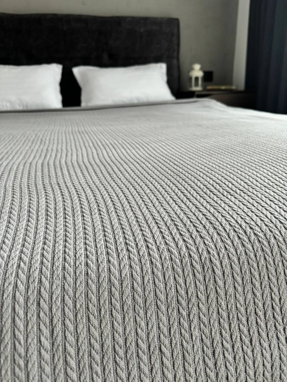 Bedspread "Braid", 100% cotton, gray color