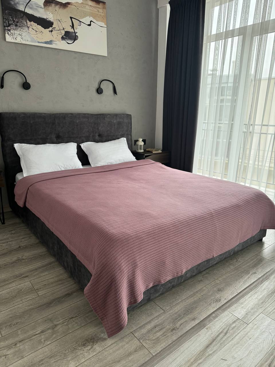 Bedspread "Braid", 100% cotton, dark pink color