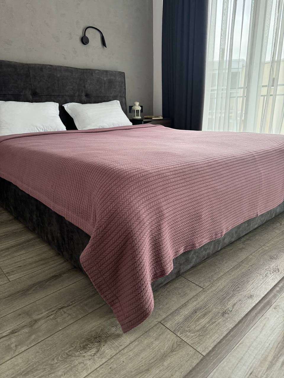 Bedspread "Braid", 100% cotton, dark pink color