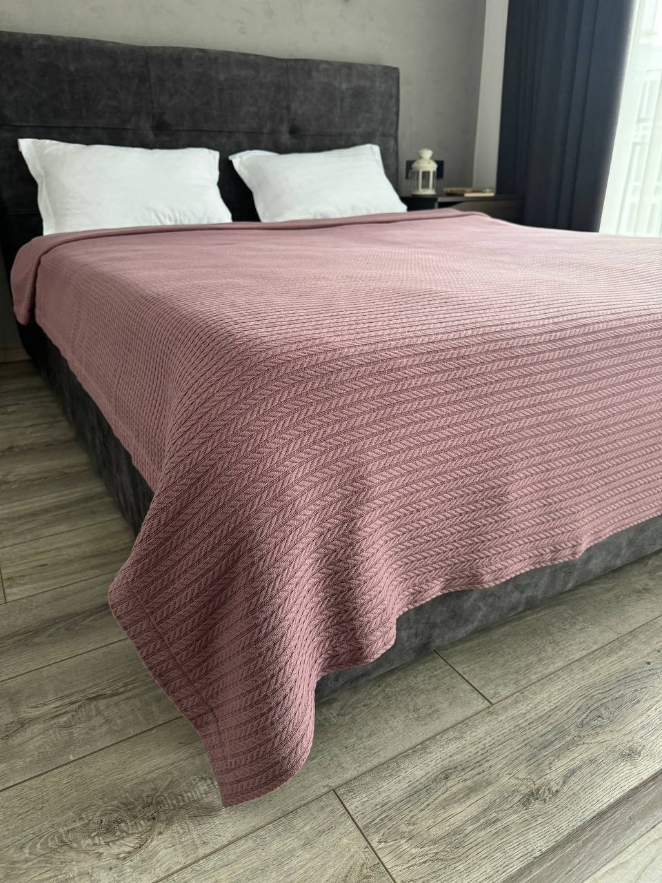 Bedspread "Braid", 100% cotton, dark pink color