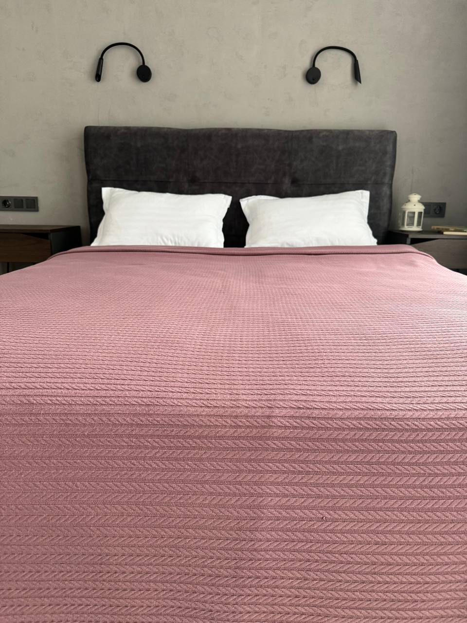 Bedspread "Braid", 100% cotton, dark pink color