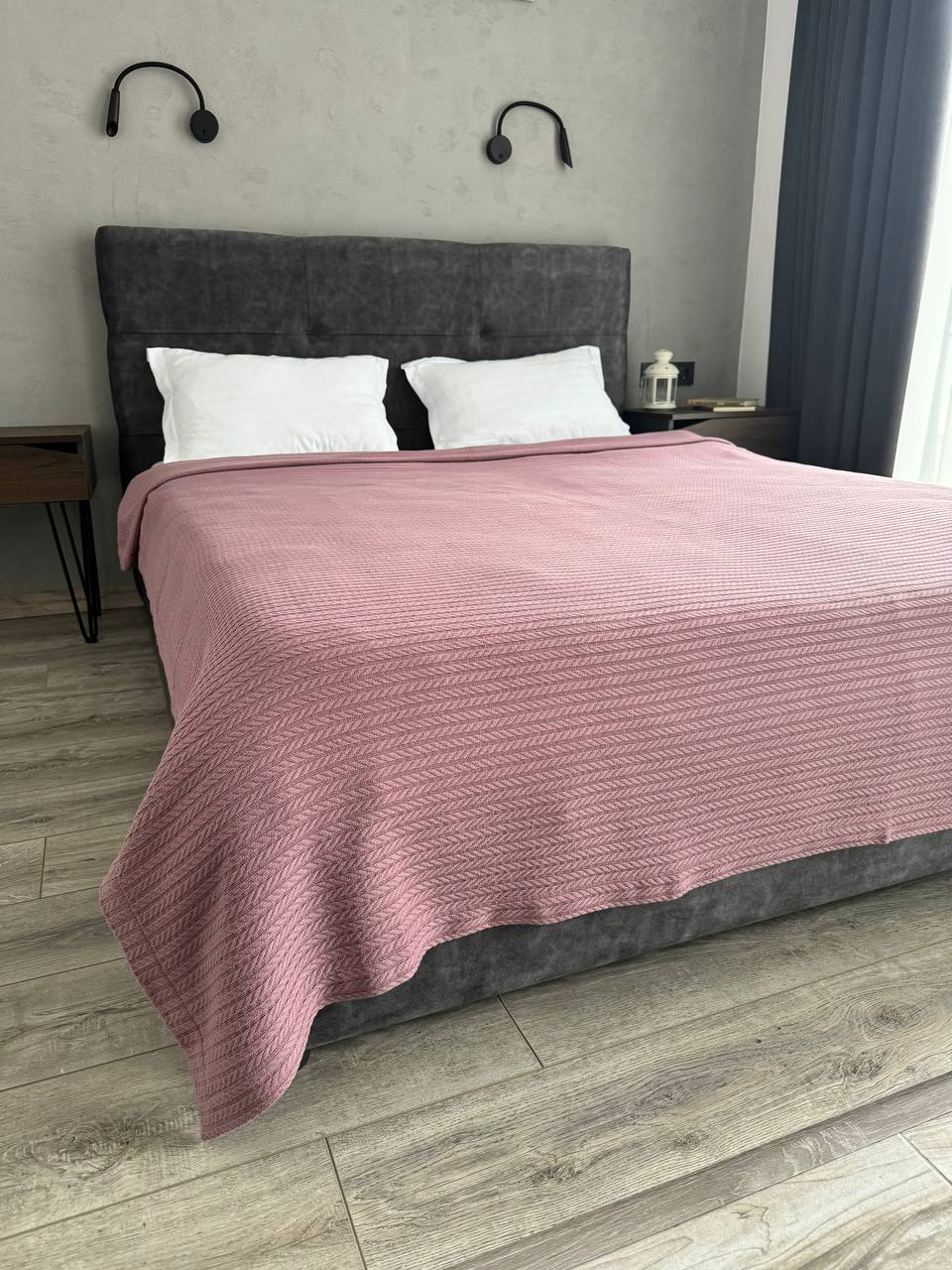 Bedspread "Braid", 100% cotton, dark pink color