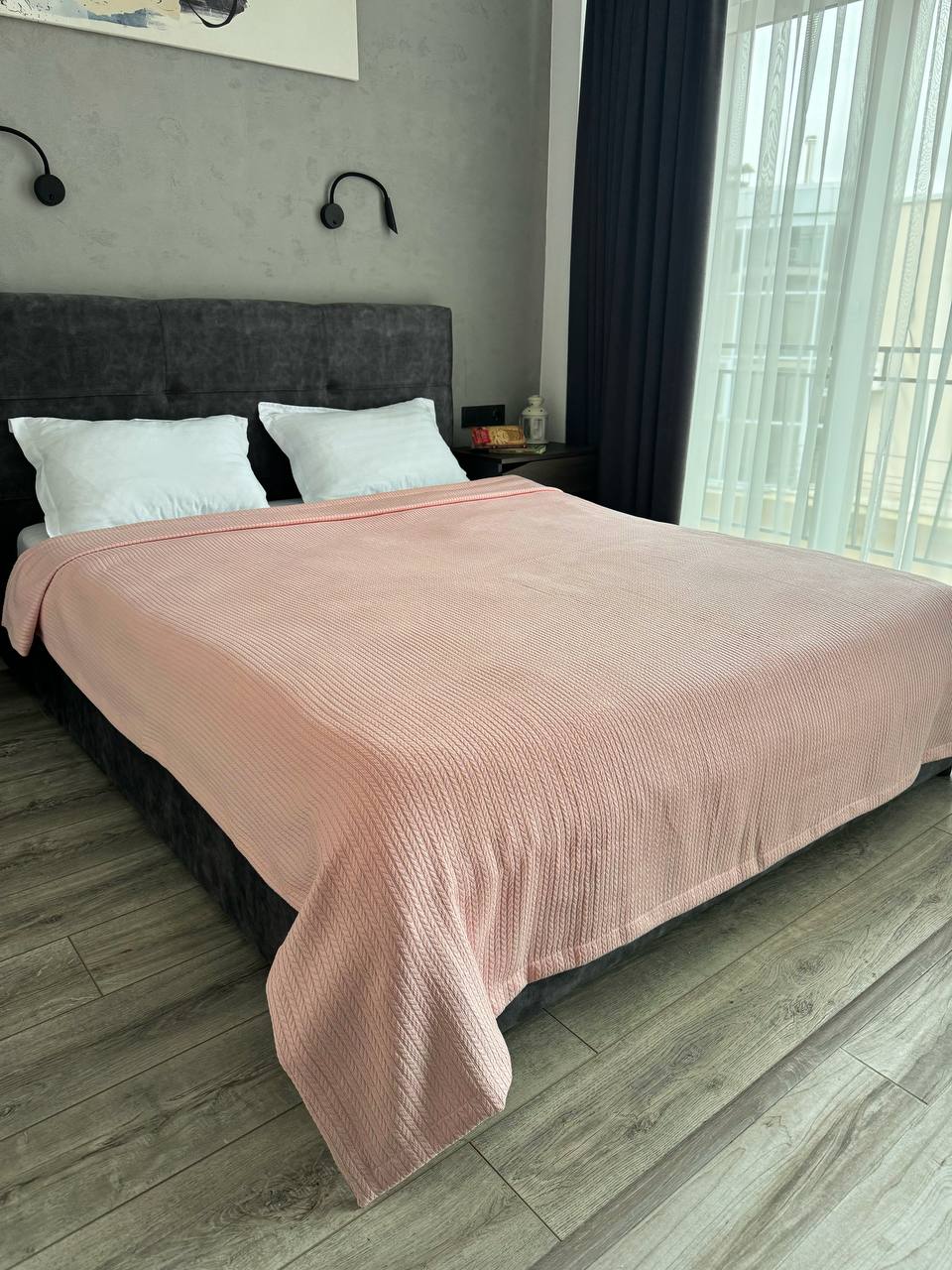 Bedspread "Braid", 100% cotton, pink color