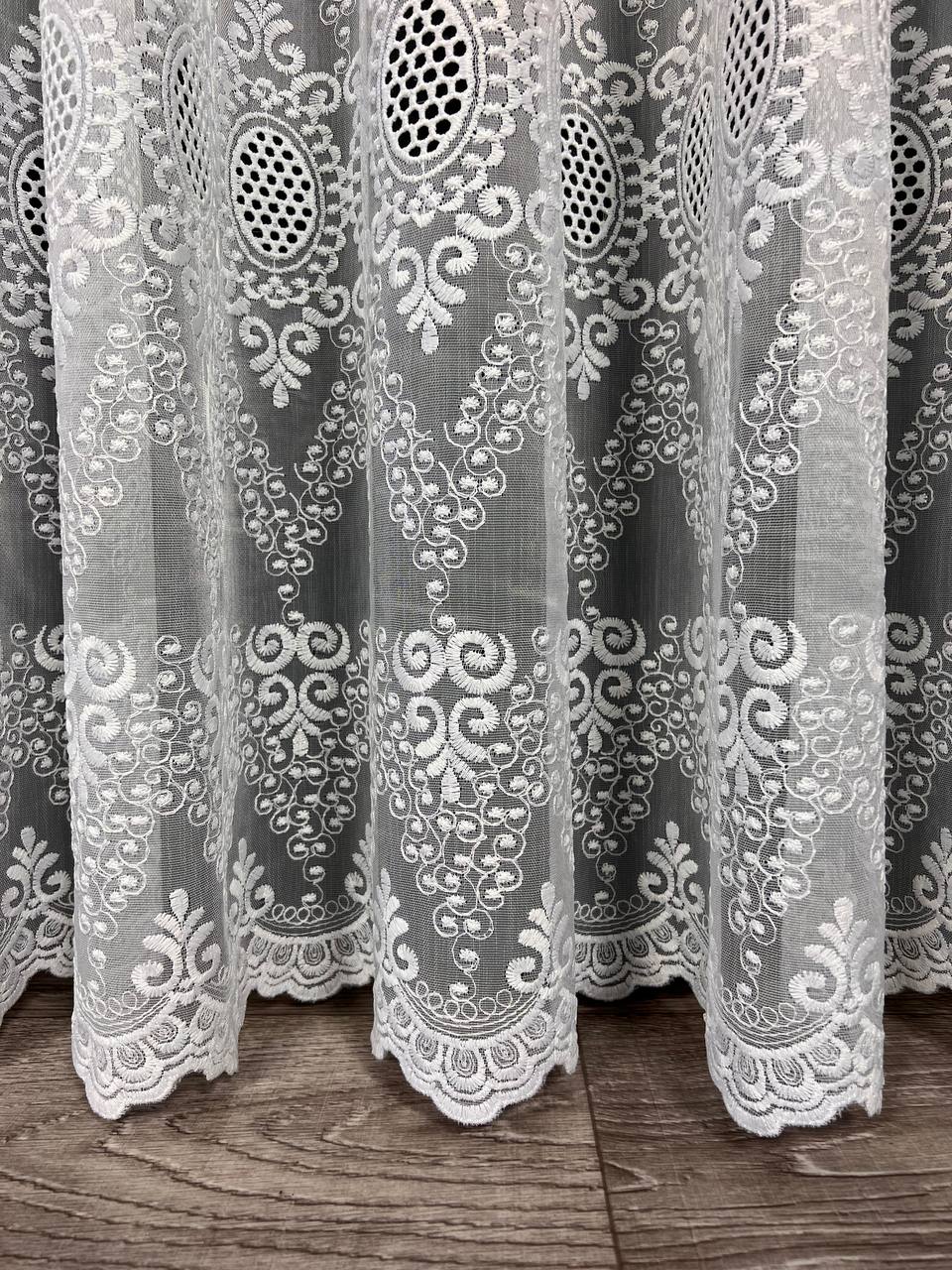 Sheer curtain with beautiful embroidery, white color