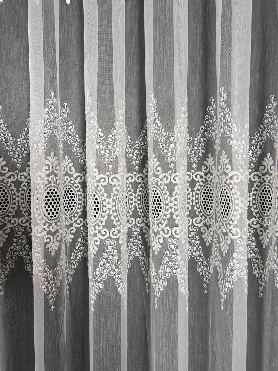 Sheer curtain with beautiful embroidery, milk color