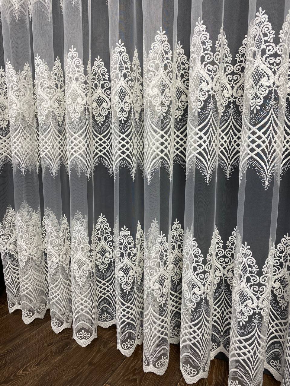 Sheer curtain with beautiful embroidery, milk color