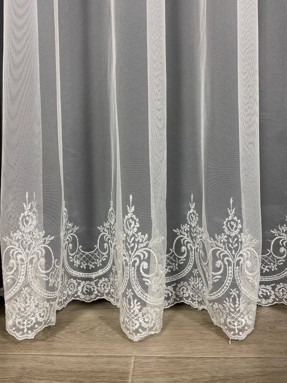 Sheer curtain with beautiful embroidery at the bottom, milk color