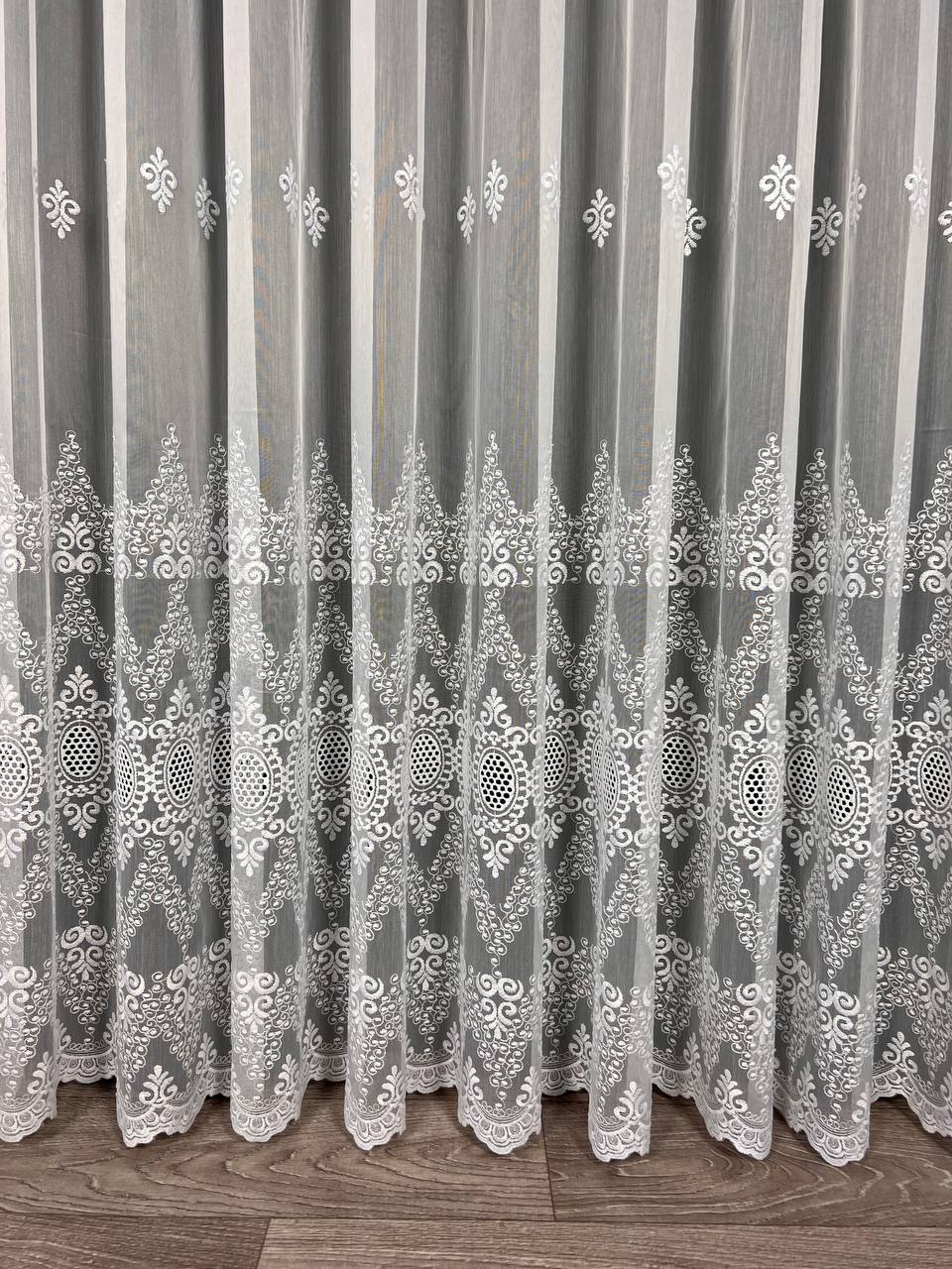 Sheer curtain with beautiful embroidery, white color