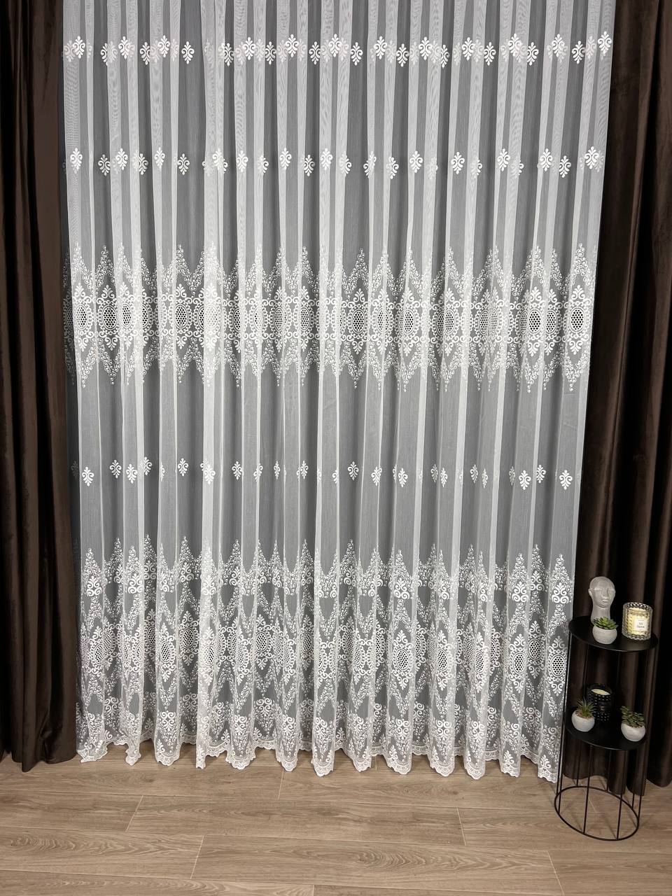 Sheer curtain with beautiful embroidery, milk color