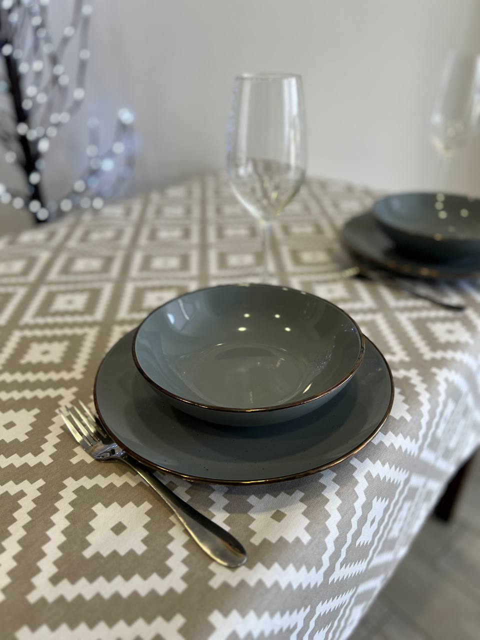 Linen waterproof tablecloth with Teflon, Geometry collection,  luxury quality (custom or standard size)