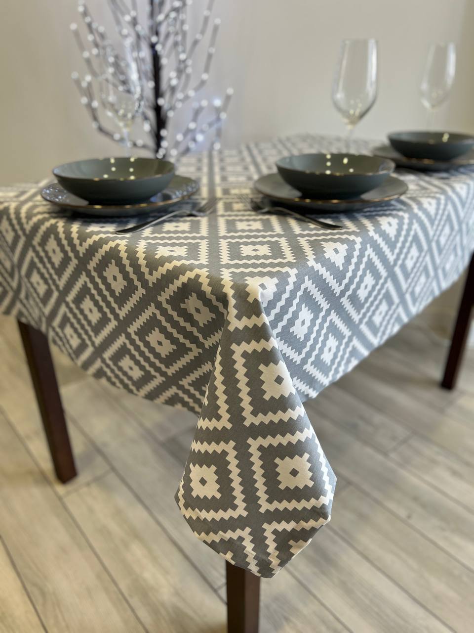 Linen waterproof tablecloth with Teflon, Geometry collection,  luxury quality (custom or standard size)