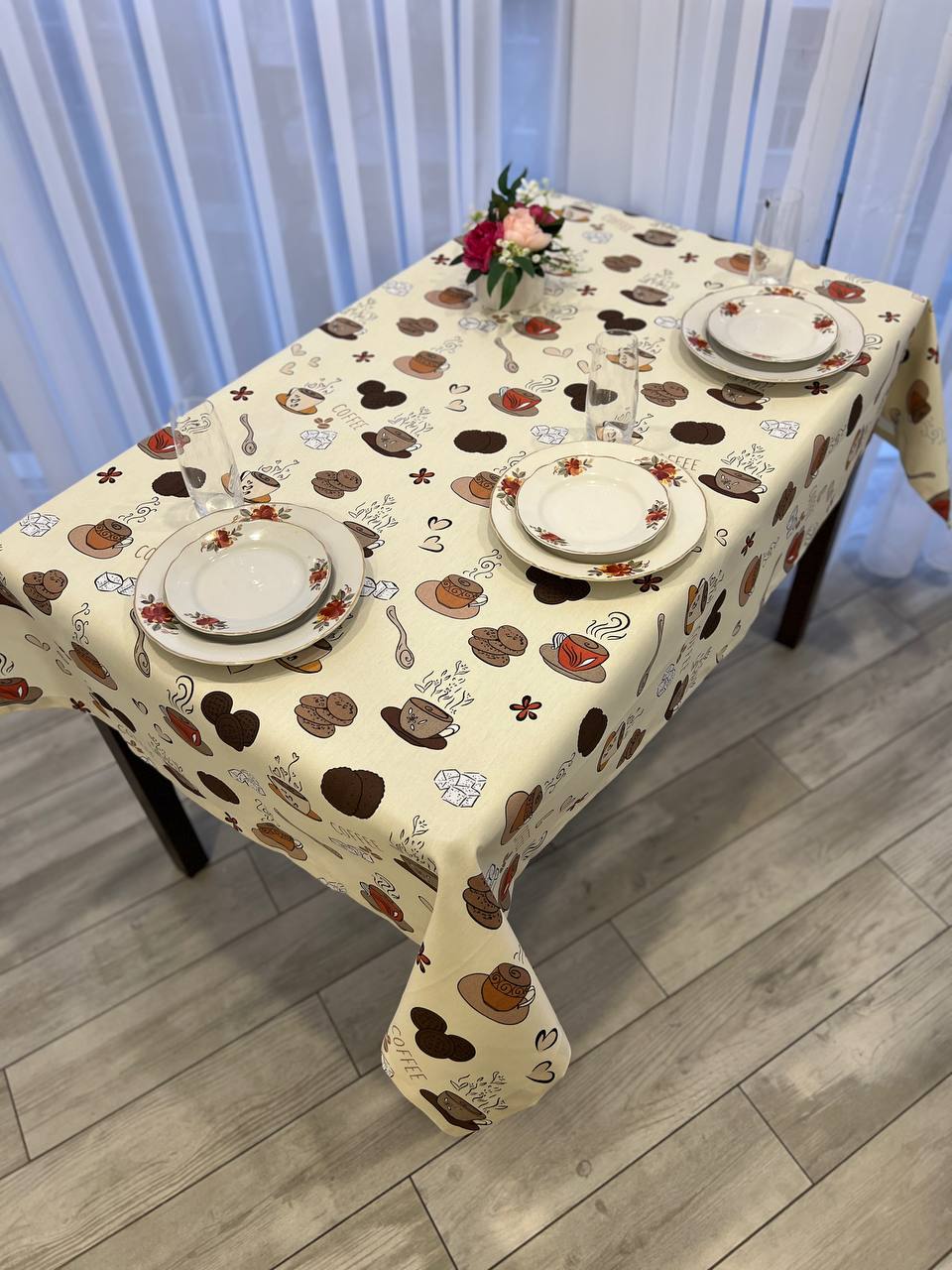 Linen waterproof tablecloth with Teflon, Geometry collection,  luxury quality (custom or standard size)