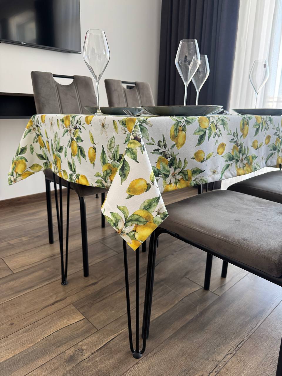 Linen waterproof tablecloth with Teflon, Geometry collection,  luxury quality (custom or standard size)