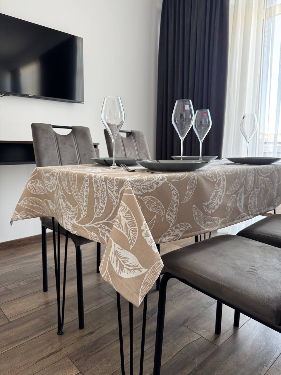 Linen waterproof tablecloth with Teflon, Geometry collection,  luxury quality (custom or standard size)