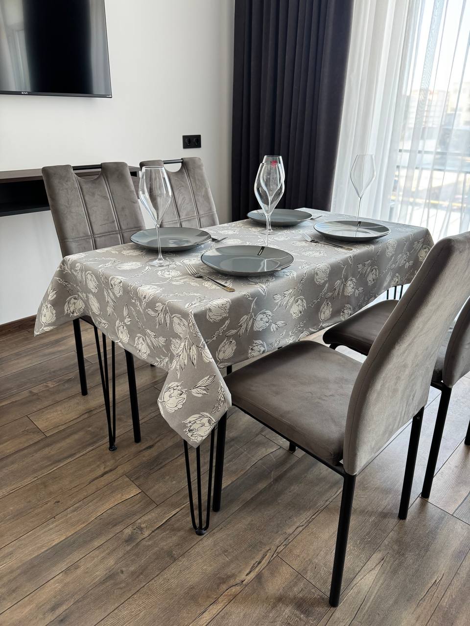 Linen waterproof tablecloth with Teflon, Geometry collection,  luxury quality (custom or standard size)
