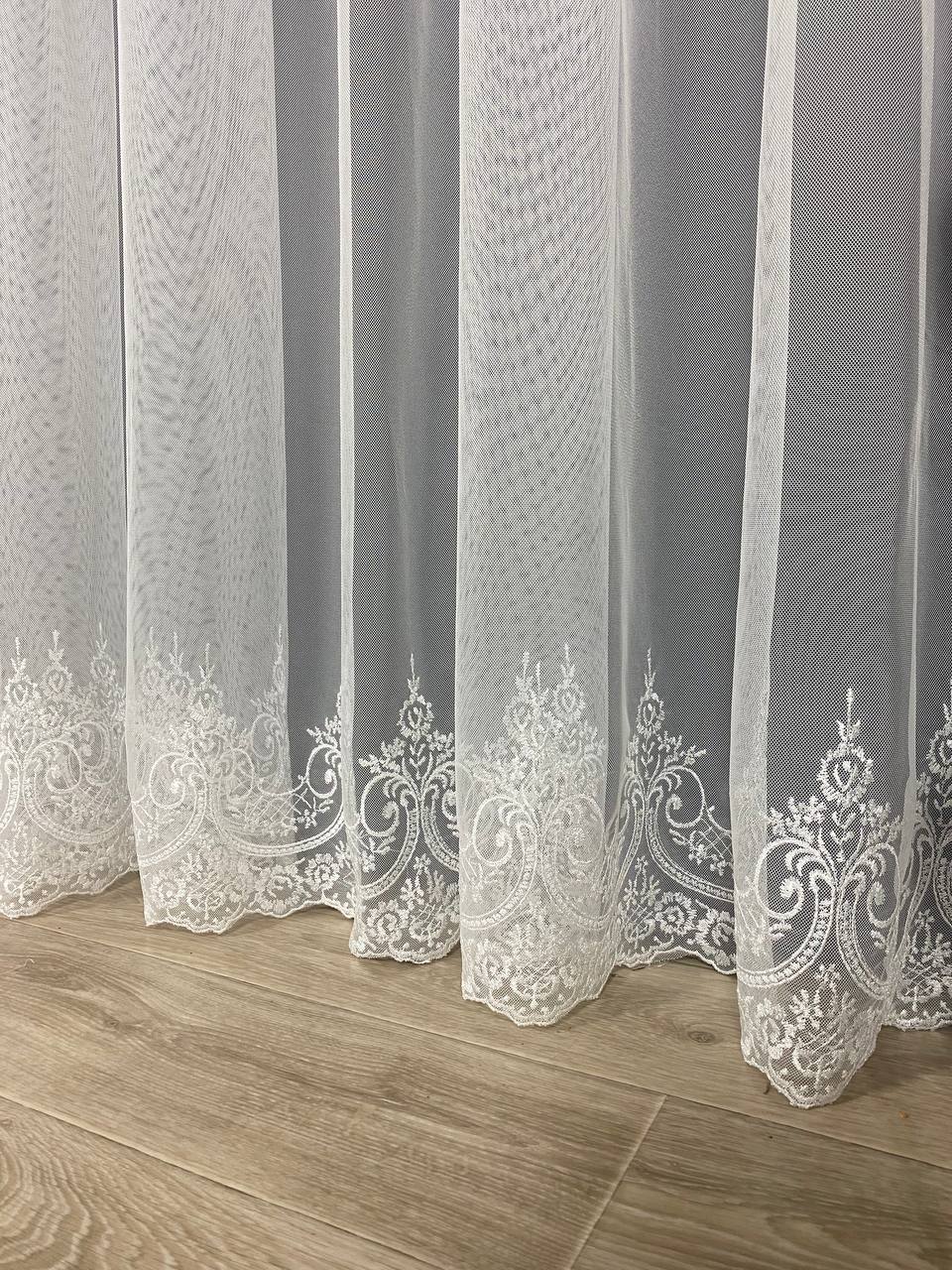 Sheer curtain with beautiful embroidery at the bottom, milk color