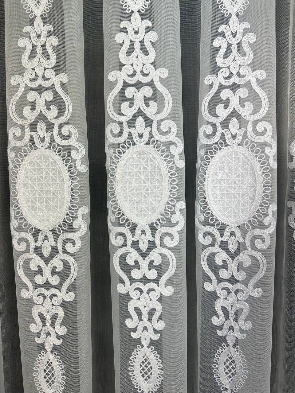 Sheer curtain with beautiful embroidery, white color