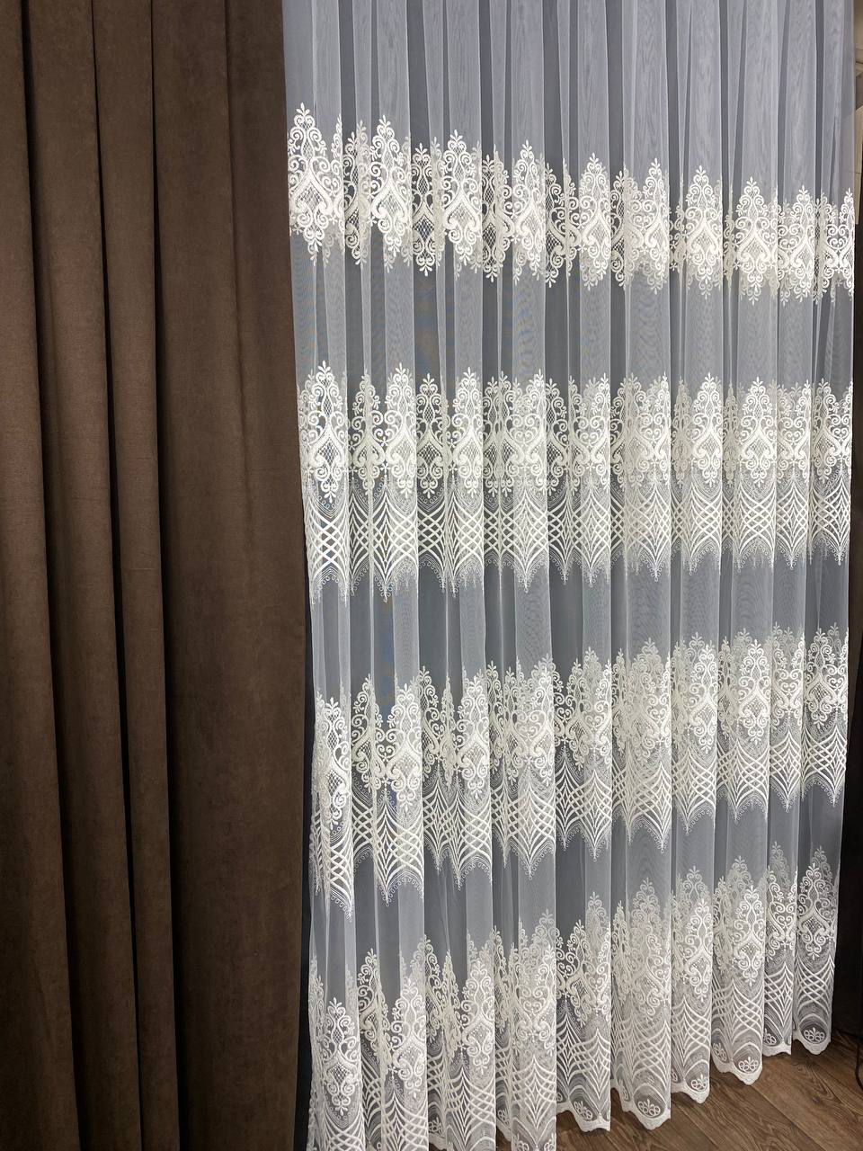 Sheer curtain with beautiful embroidery, milk color