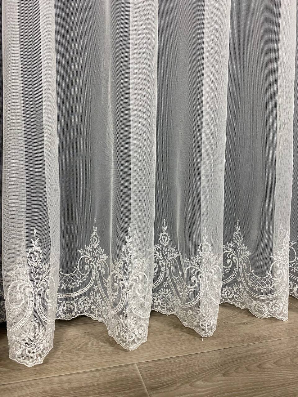 Sheer curtain with beautiful embroidery at the bottom, milk color