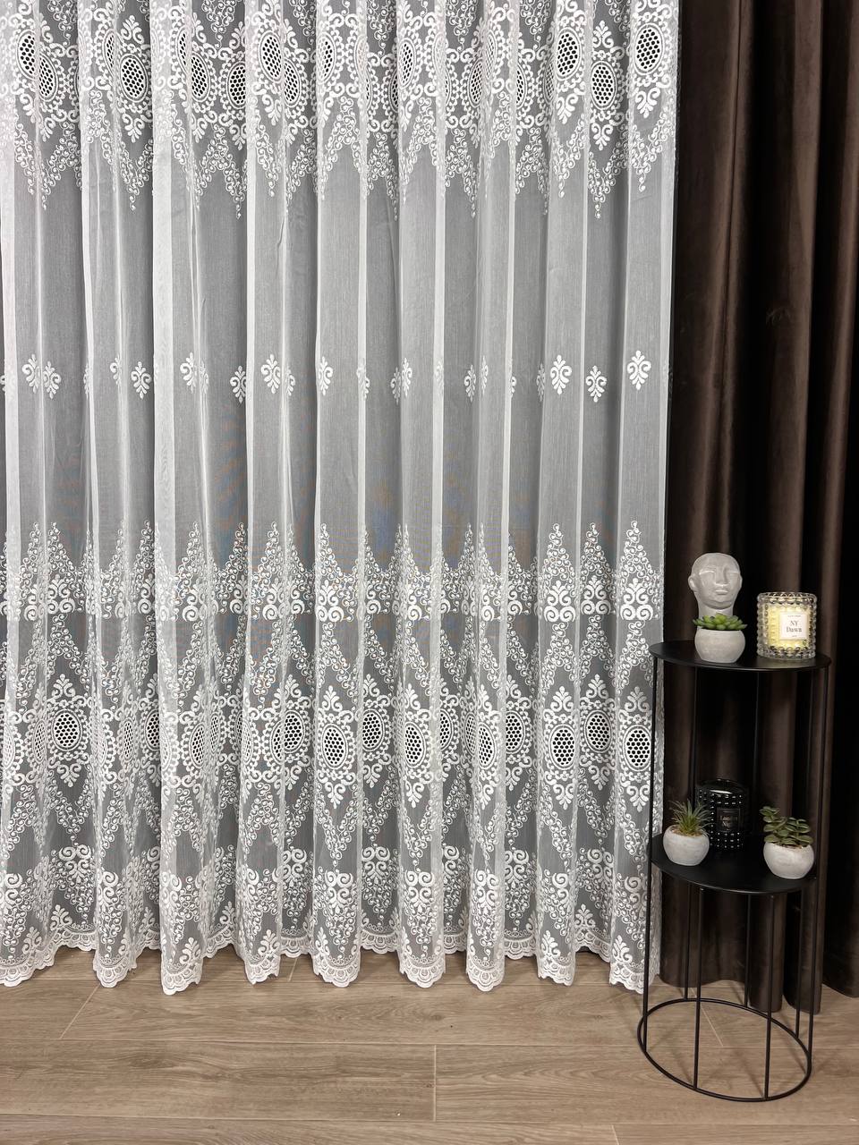 Sheer curtain with beautiful embroidery, milk color