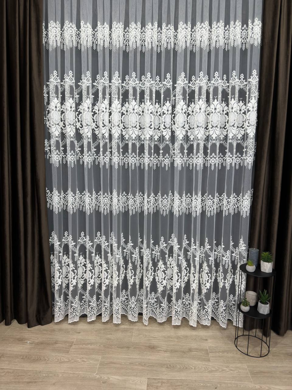 Sheer curtain with beautiful embroidery, milk color