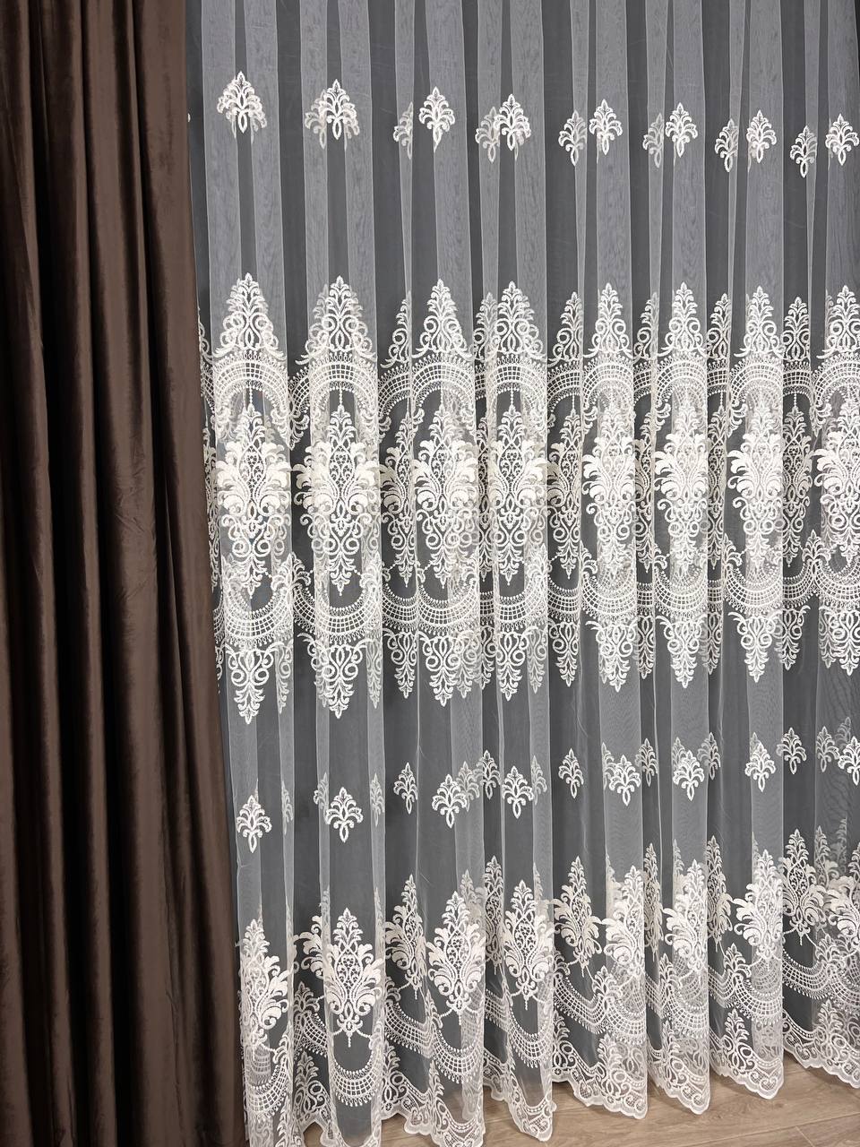 Sheer curtain with beautiful embroidery, milk color