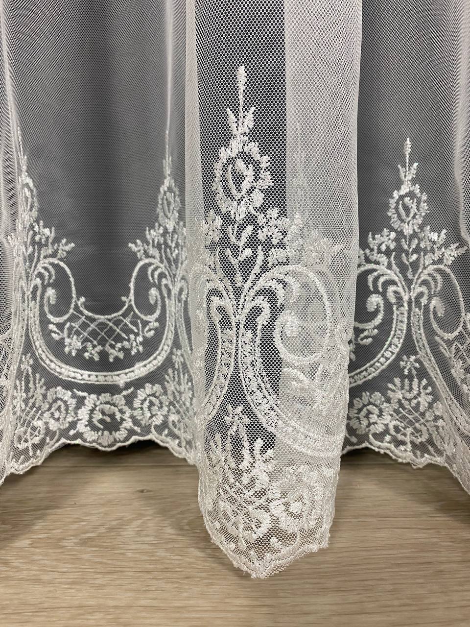 Sheer curtain with beautiful embroidery at the bottom, milk color