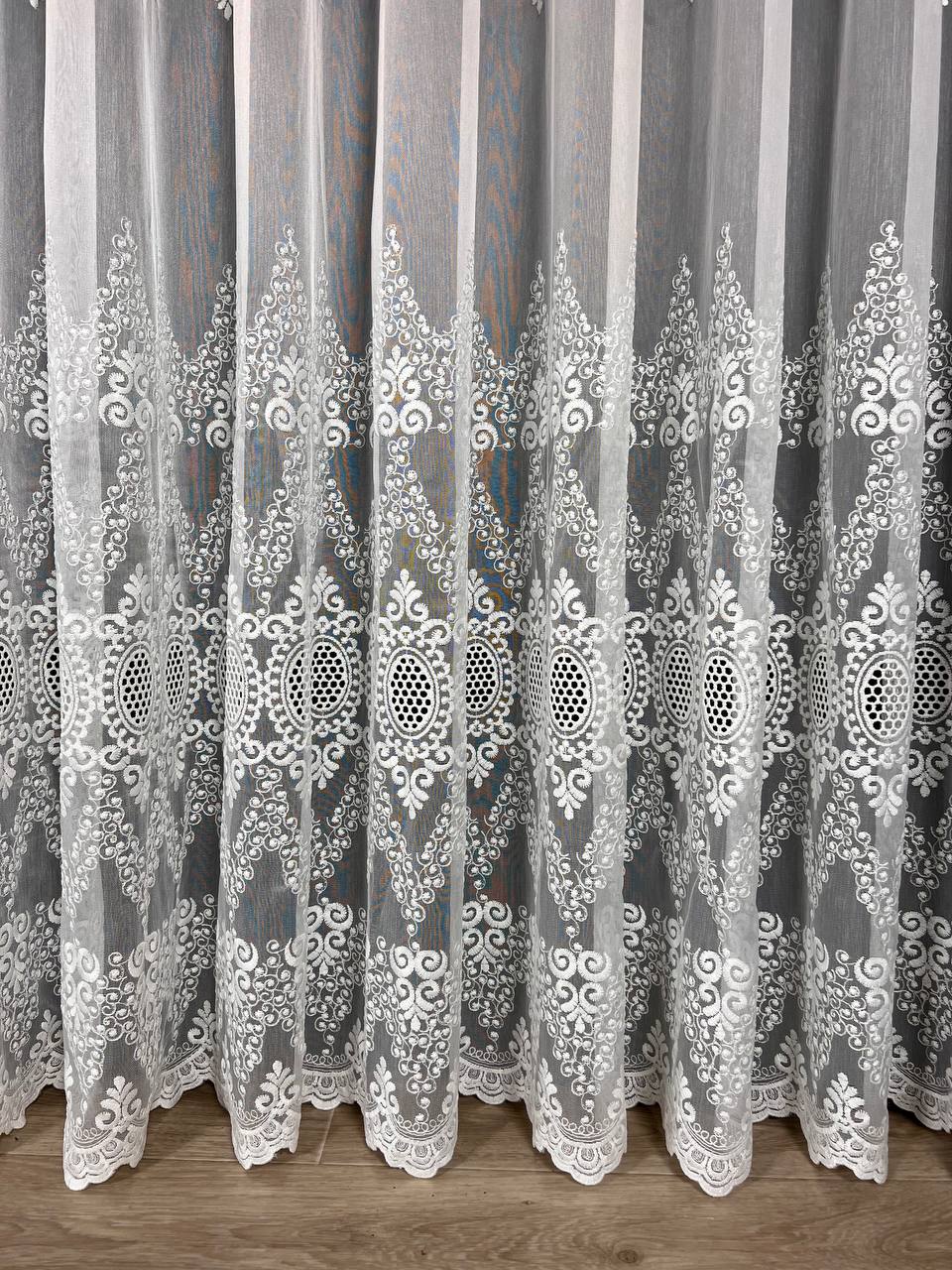 Sheer curtain with beautiful embroidery, milk color