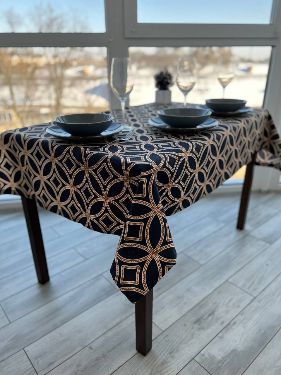 Linen waterproof tablecloth with Teflon, Geometry collection,  luxury quality (custom or standard size)