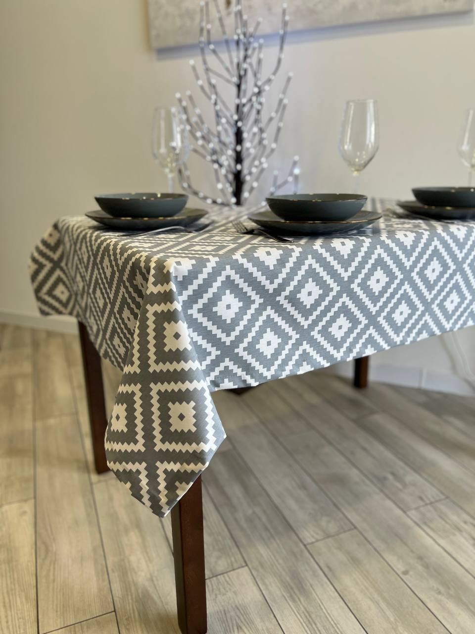 Linen waterproof tablecloth with Teflon, Geometry collection,  luxury quality (custom or standard size)