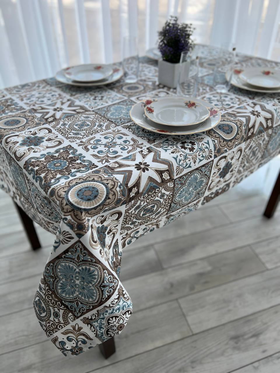 Linen waterproof tablecloth with Teflon, Geometry collection,  luxury quality (custom or standard size)