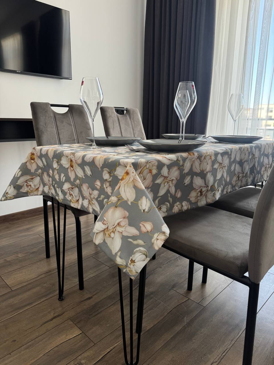 Linen waterproof tablecloth with Teflon, Geometry collection,  luxury quality (custom or standard size)