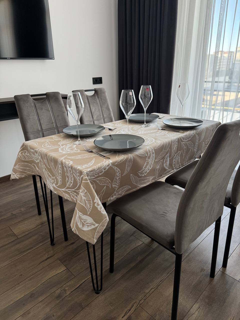 Linen waterproof tablecloth with Teflon, Geometry collection,  luxury quality (custom or standard size)