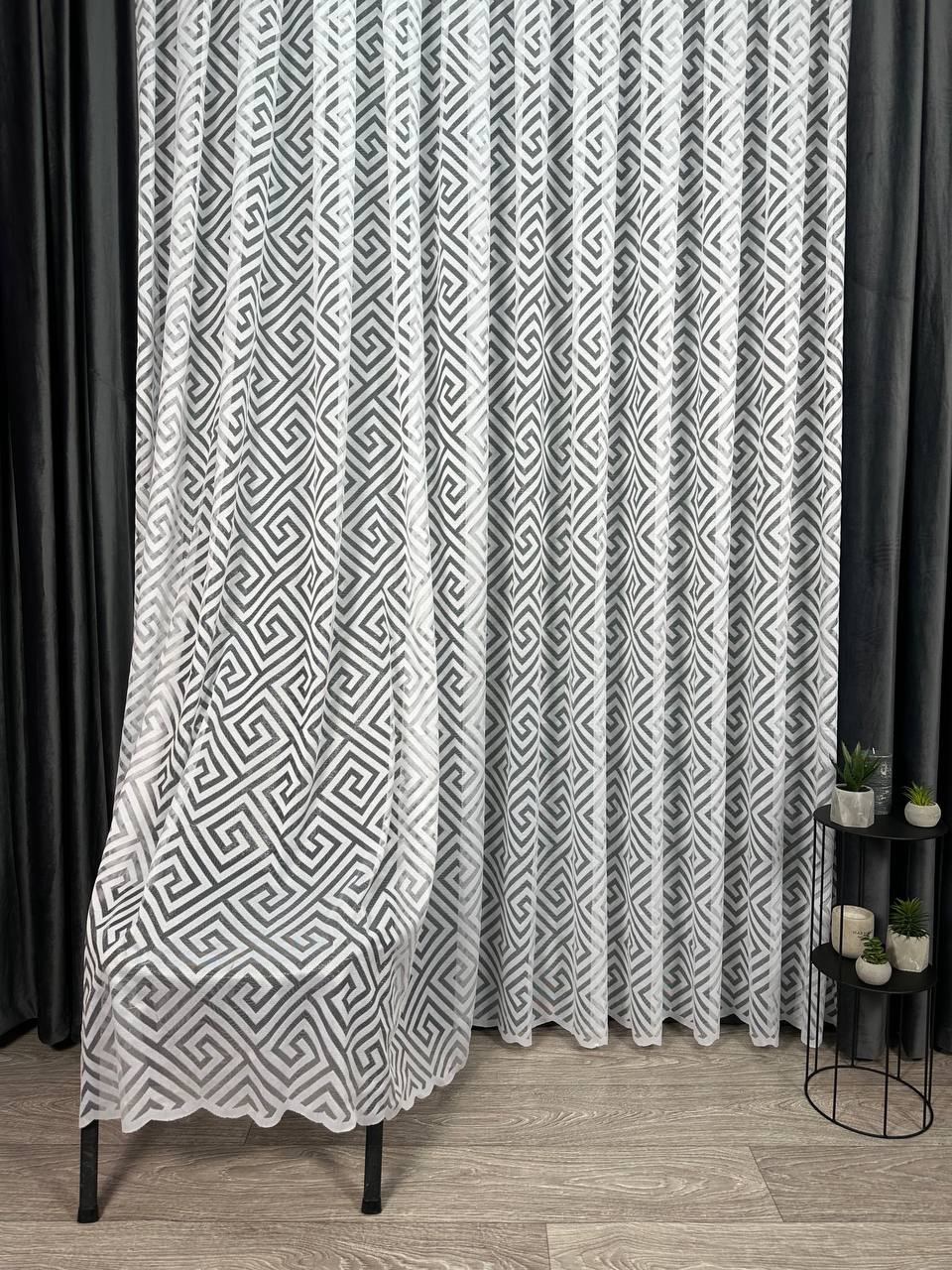 Sheer curtain with diamond embroidery, white color