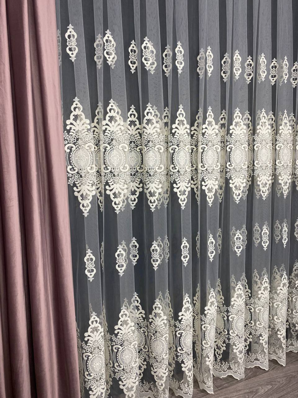 Sheer curtain with beautiful embroidery, milk color