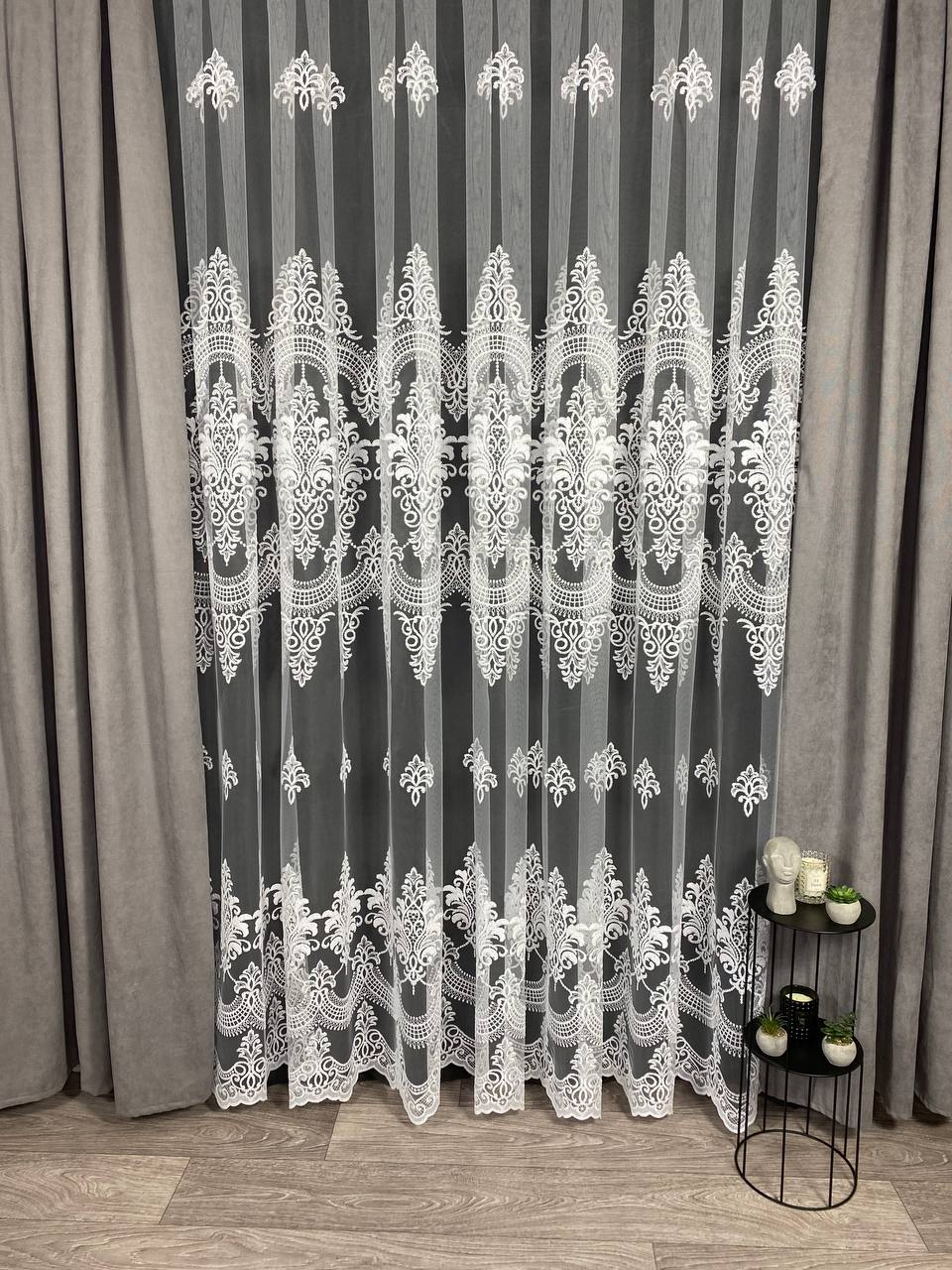 Sheer curtain with beautiful embroidery, white color