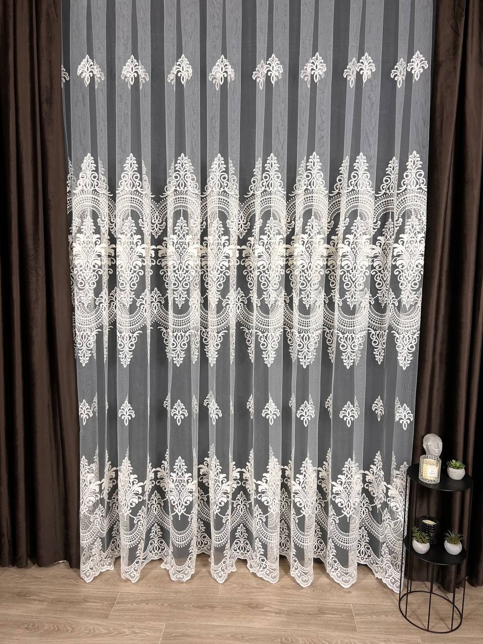 Sheer curtain with beautiful embroidery, milk color