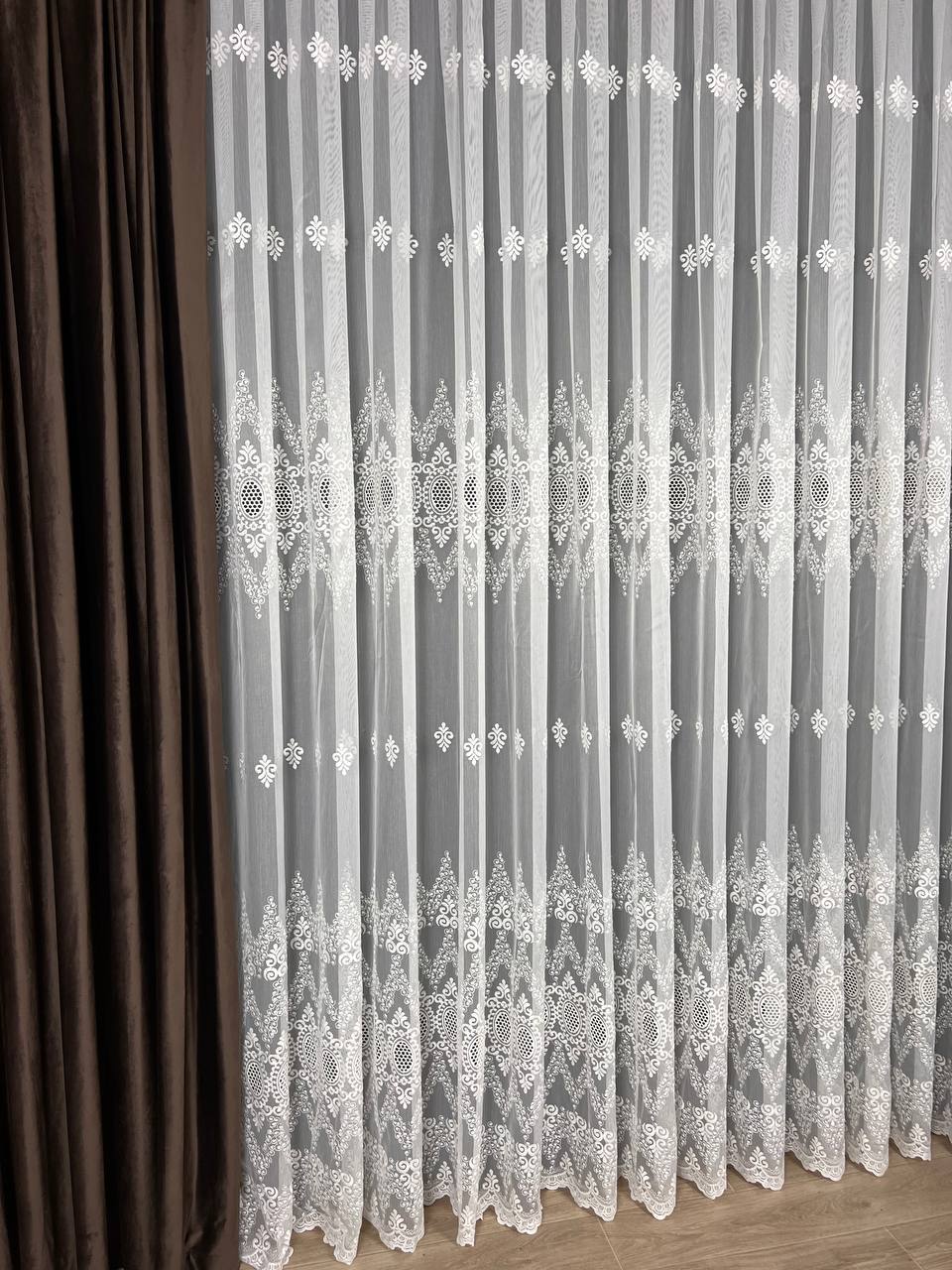 Sheer curtain with beautiful embroidery, milk color